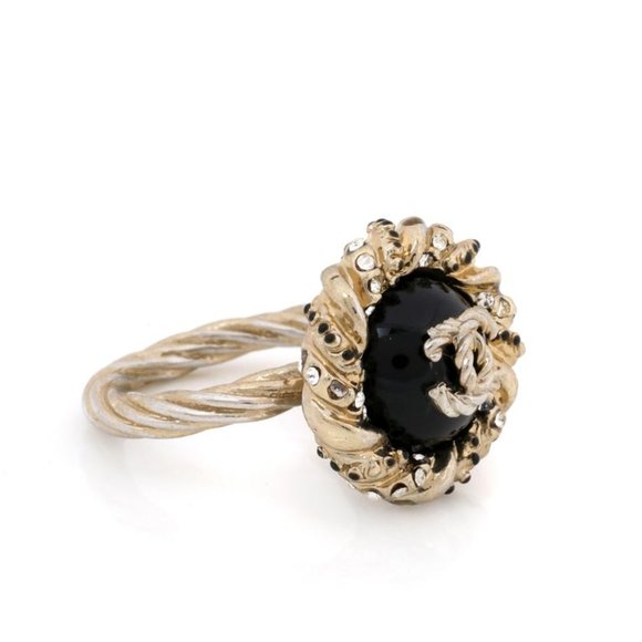 Chanel Black Enamel Ring with CC Center - Picture 1 of 4